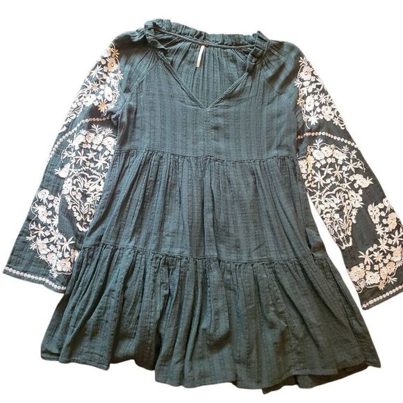 Free People Dress Women's Small Green Emerald City Tiered Mini Forest Fairy - Picture 3 of 6